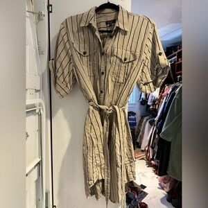 Rag & Bone Beige and Black Striped Shirt Dress
